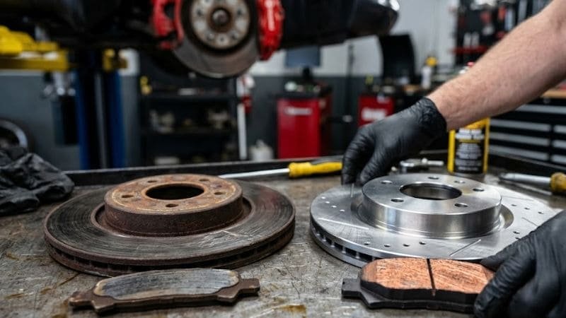 New vs worn brake pads comparison